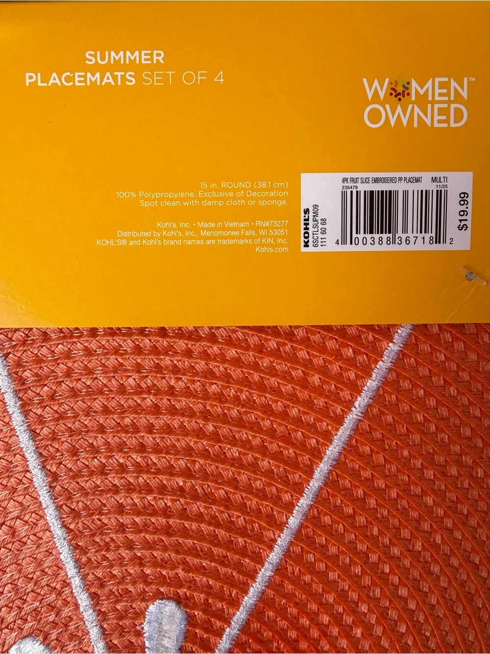 Celebrate Together Set of 4 Citrus Placemats